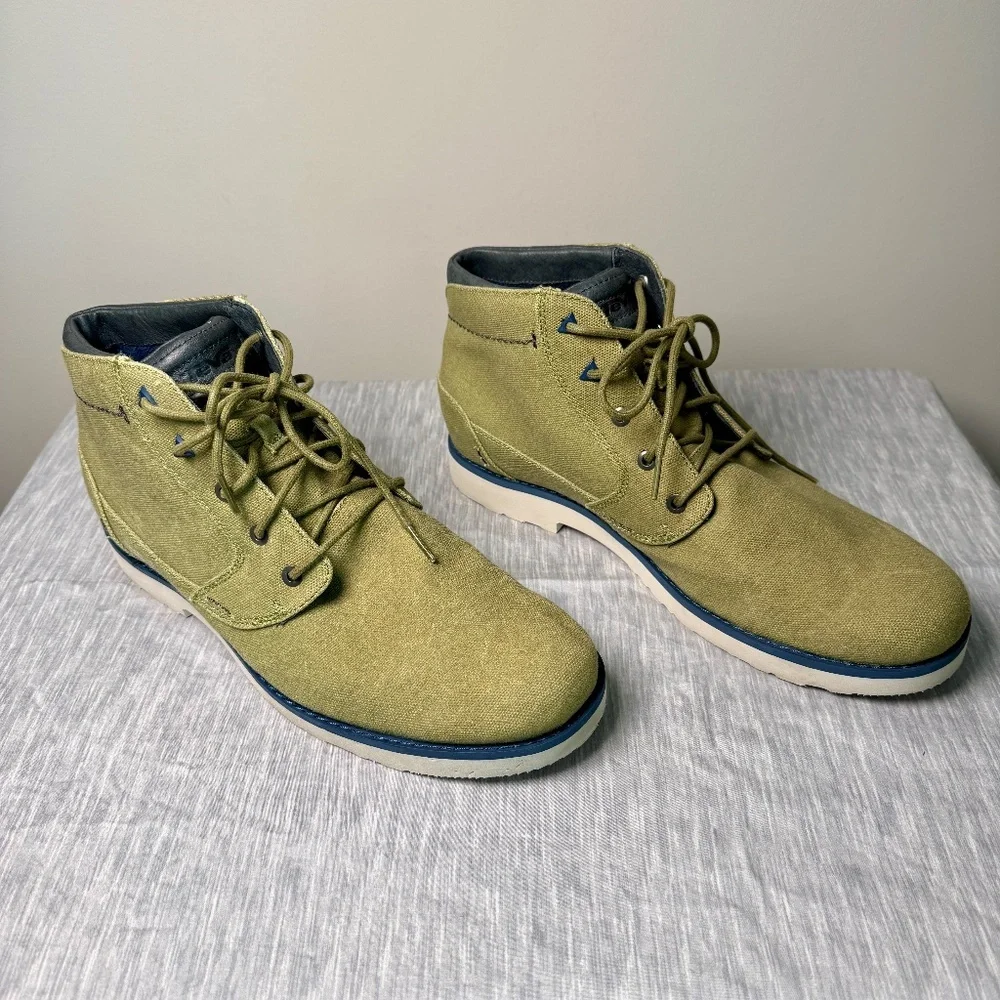 Teva Men's Canvas Chukka Boot Mens Size 12 Olive Green Blue Leather Trim Lace Up